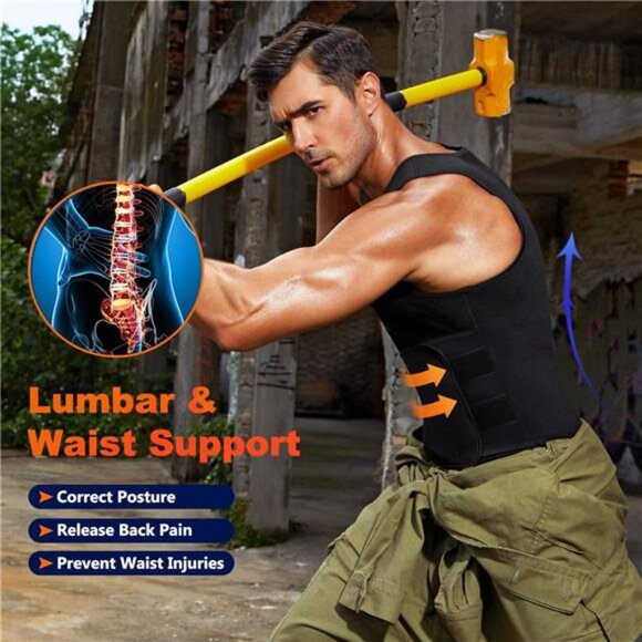 Neoprene Sauna Suit for Men Waist Trainer Vest Zipper Body Shaper Tank Top - Picture 4 of 6